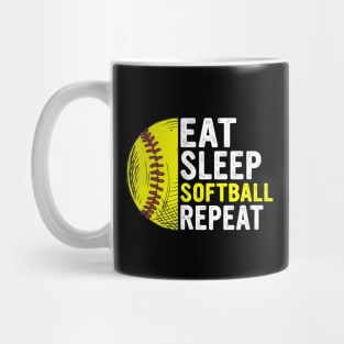 Eat Sleep Softball Repeat Funny Softball Players Kids Boys Mug